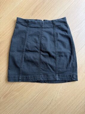 Free People Black Denim Mini Skirt with Exposed Zipper